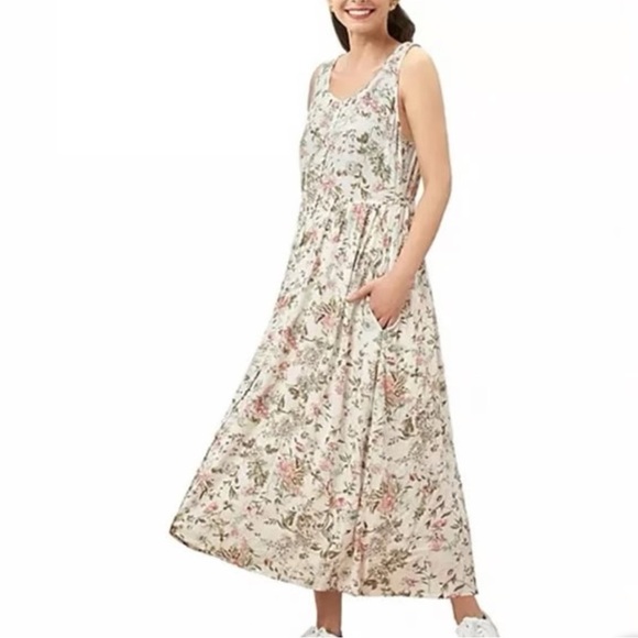 Frye Button Down Floral Tank Folk Garden Fairy Midi Dress Size Large Pockets - Picture 1 of 9